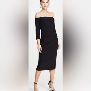NWT Norma Kamali Black Off-Shoulder Midi Dress